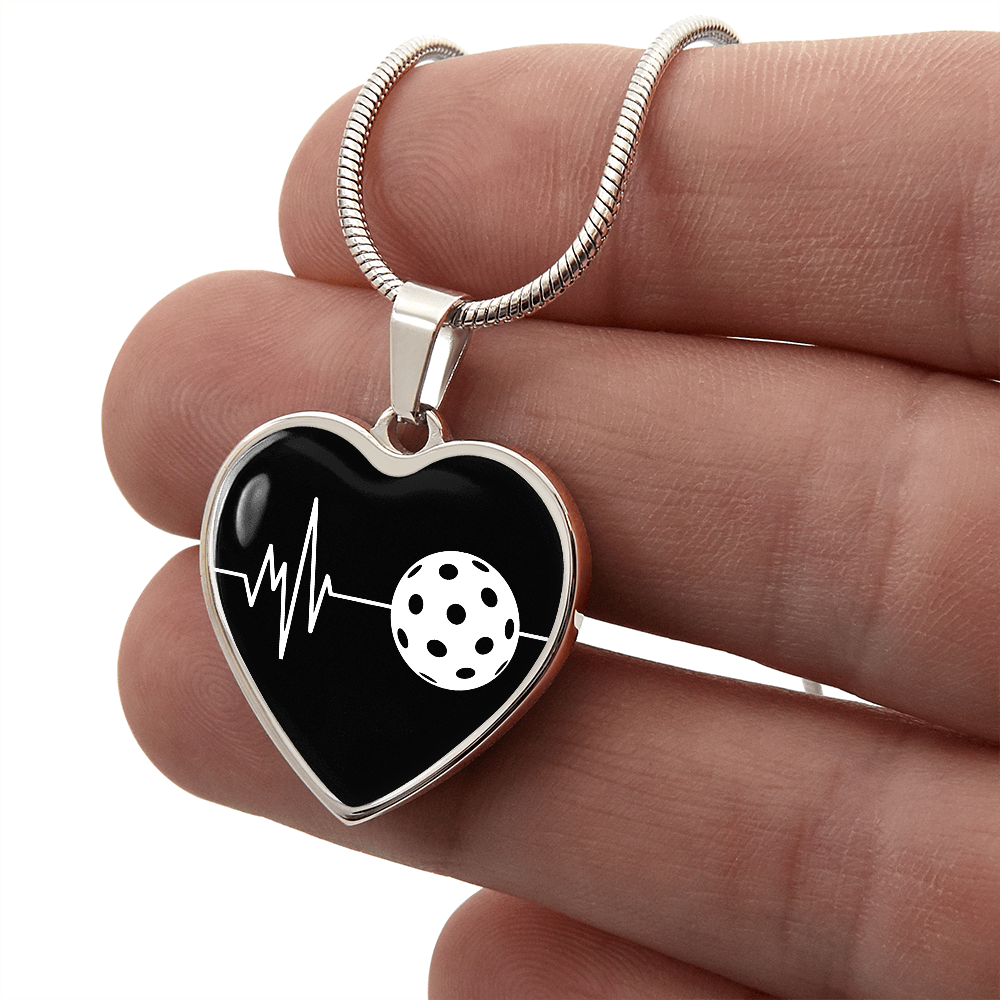 The Pickleball Heartbeat Pendant - Personalizable With Engraving Option - Black