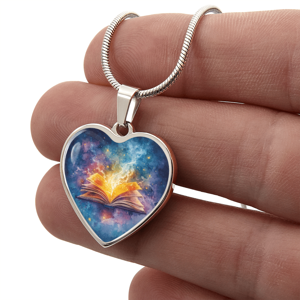 The Open Book Pendant - Personalizable With Engraving Option - Watercolor Night Sky