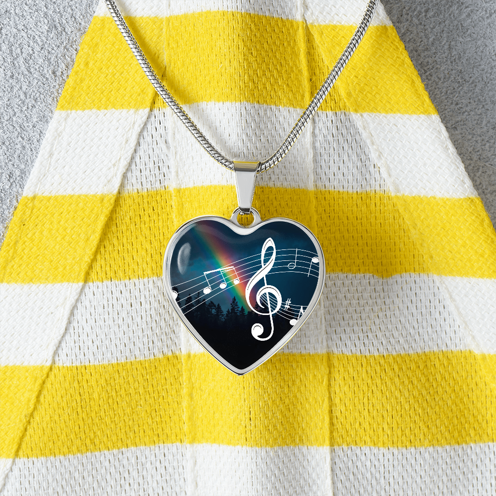 The Music Notes Pendant - Personalizable With Engraving Option - Night Sky Rainbow