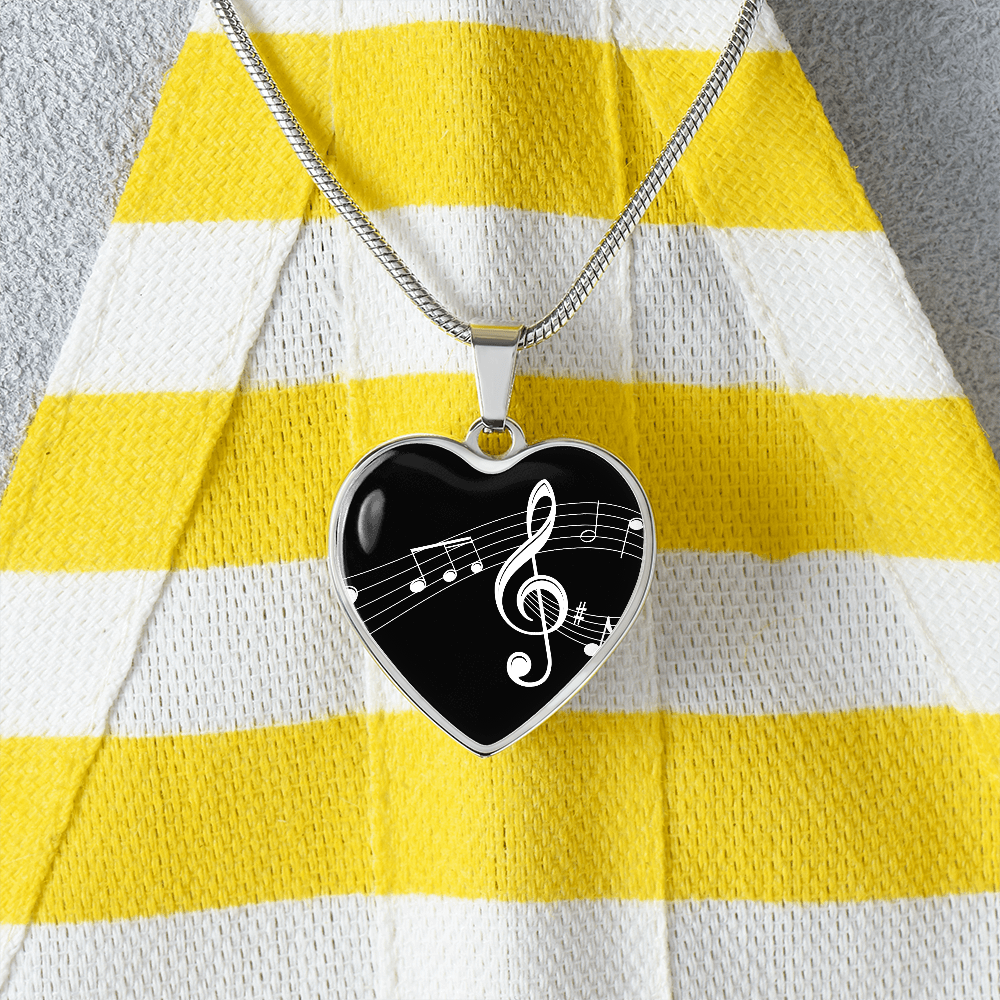 The Music Notes Pendant - Personalizable With Engraving Option - Black