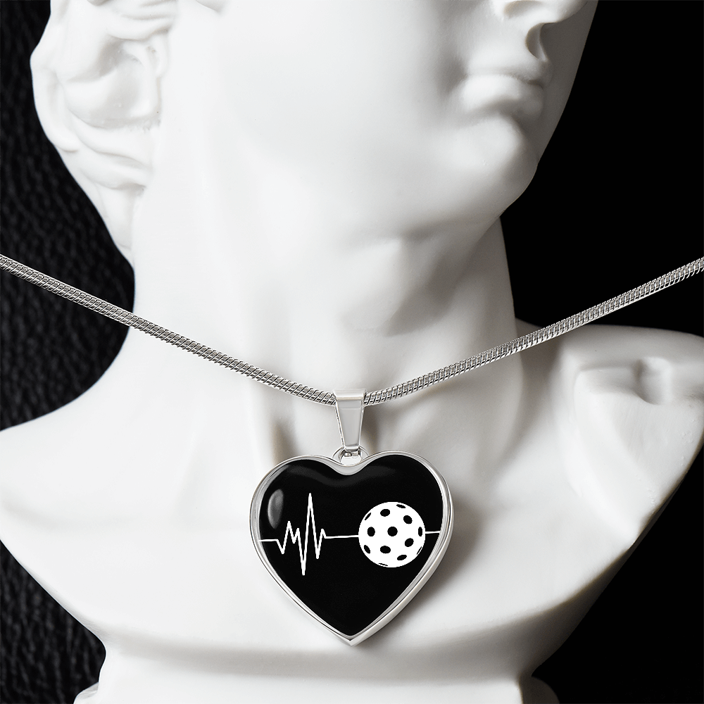 The Pickleball Heartbeat Pendant - Personalizable With Engraving Option - Black