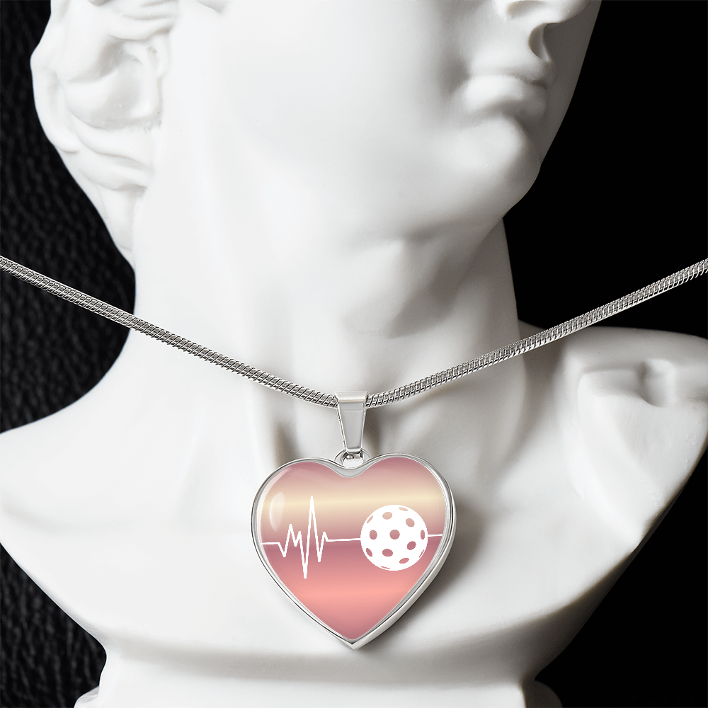 The Pickleball Heartbeat Pendant - Personalizable With Engraving Option - Light Pink Fade