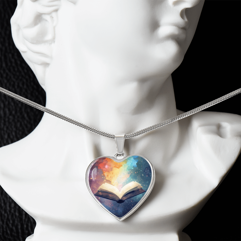 The Open Book Pendant - Personalizable With Engraving Option - Watercolor Rainbow Light