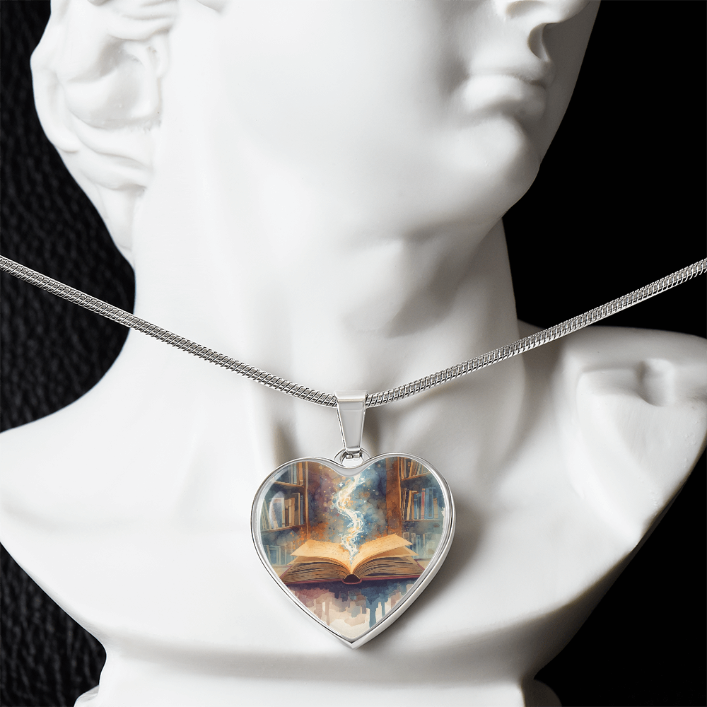 The Open Book Pendant - Personalizable With Engraving Option - Watercolor Library Background