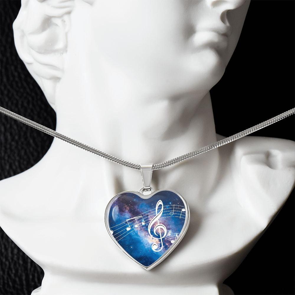 The Music Notes Pendant - Personalizable With Engraving Option - Bright Blue Galaxy
