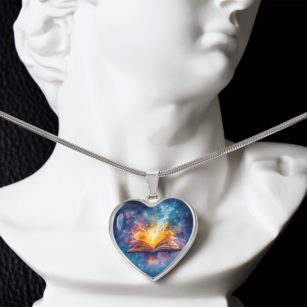 The Open Book Pendant - Personalizable With Engraving Option - Watercolor Night Sky