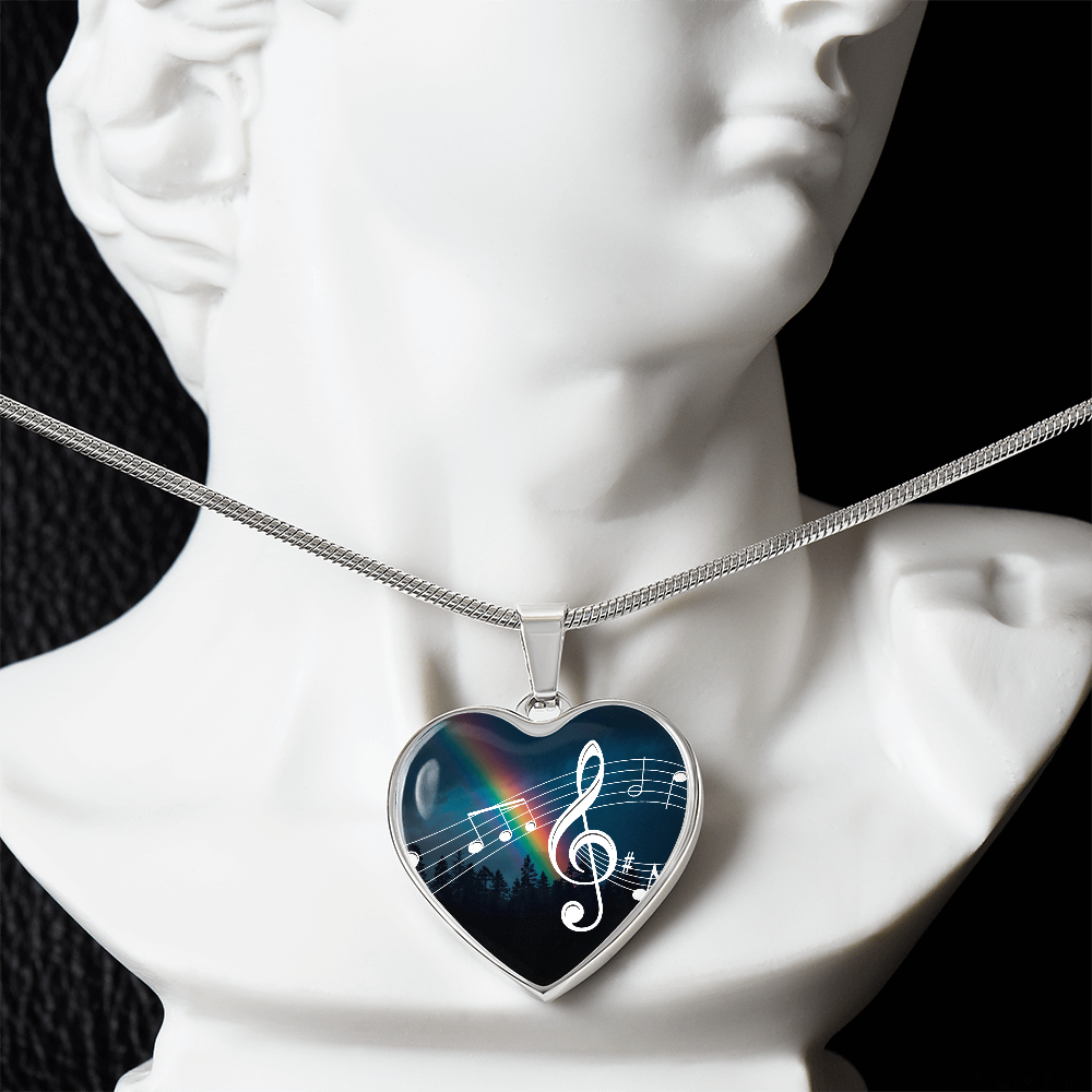 The Music Notes Pendant - Personalizable With Engraving Option - Night Sky Rainbow