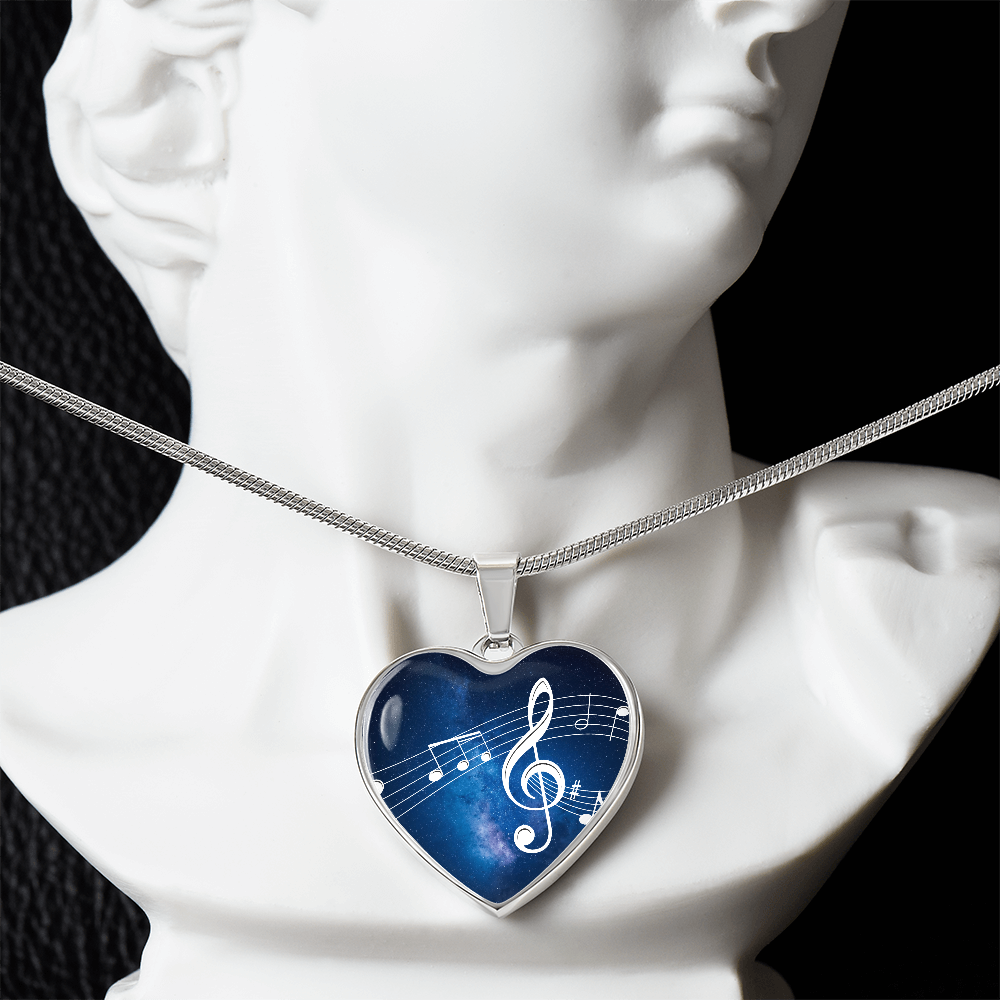 The Music Notes Pendant - Personalizable With Engraving Option - Blue Galaxy Sky