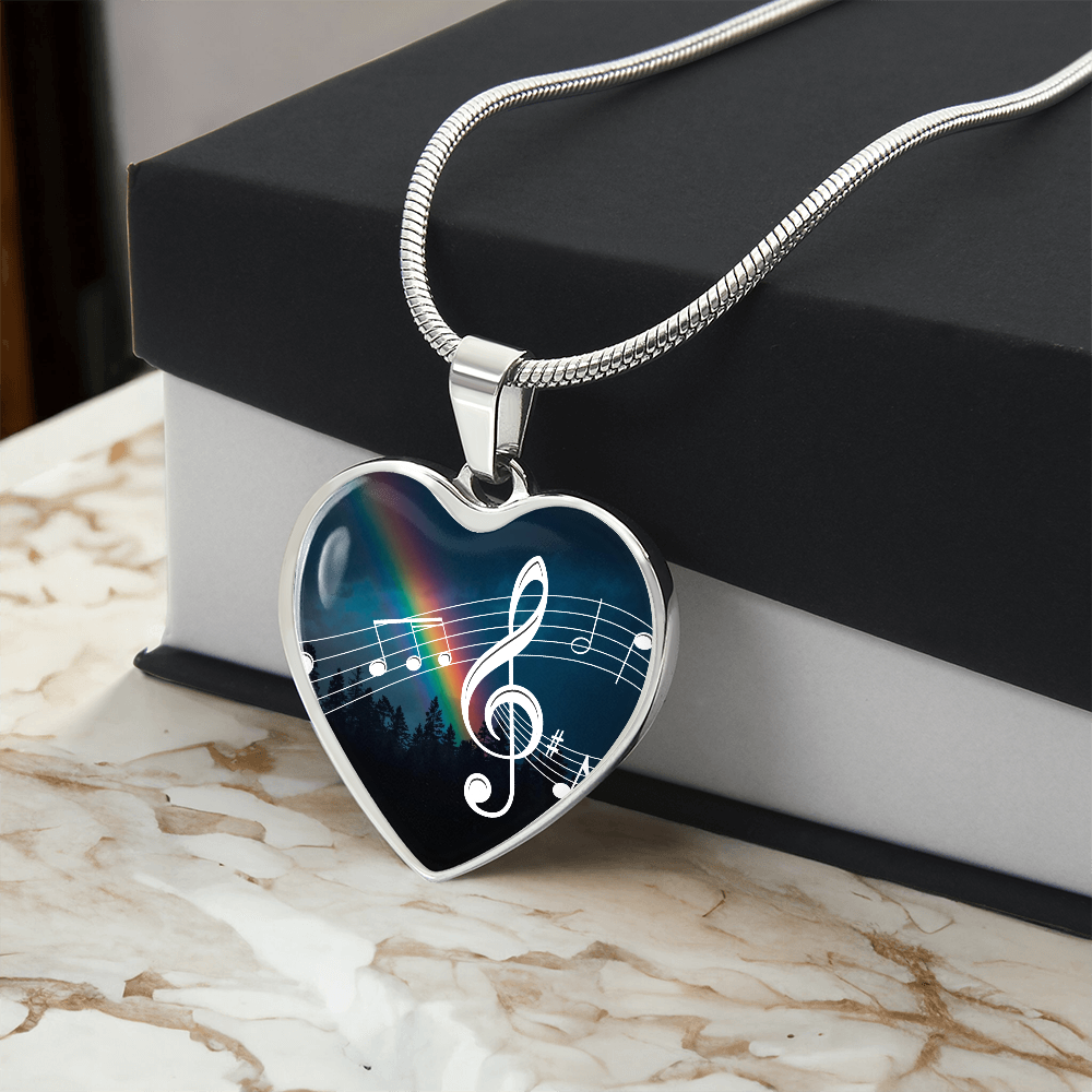 The Music Notes Pendant - Personalizable With Engraving Option - Night Sky Rainbow