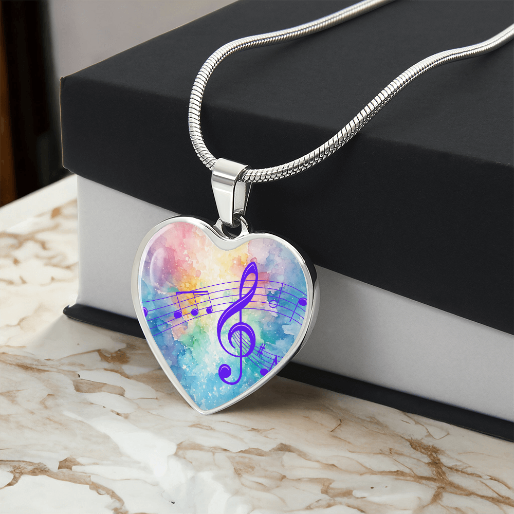 The Music Notes Pendant - Personalizable With Engraving Option - Rainbow Pastel