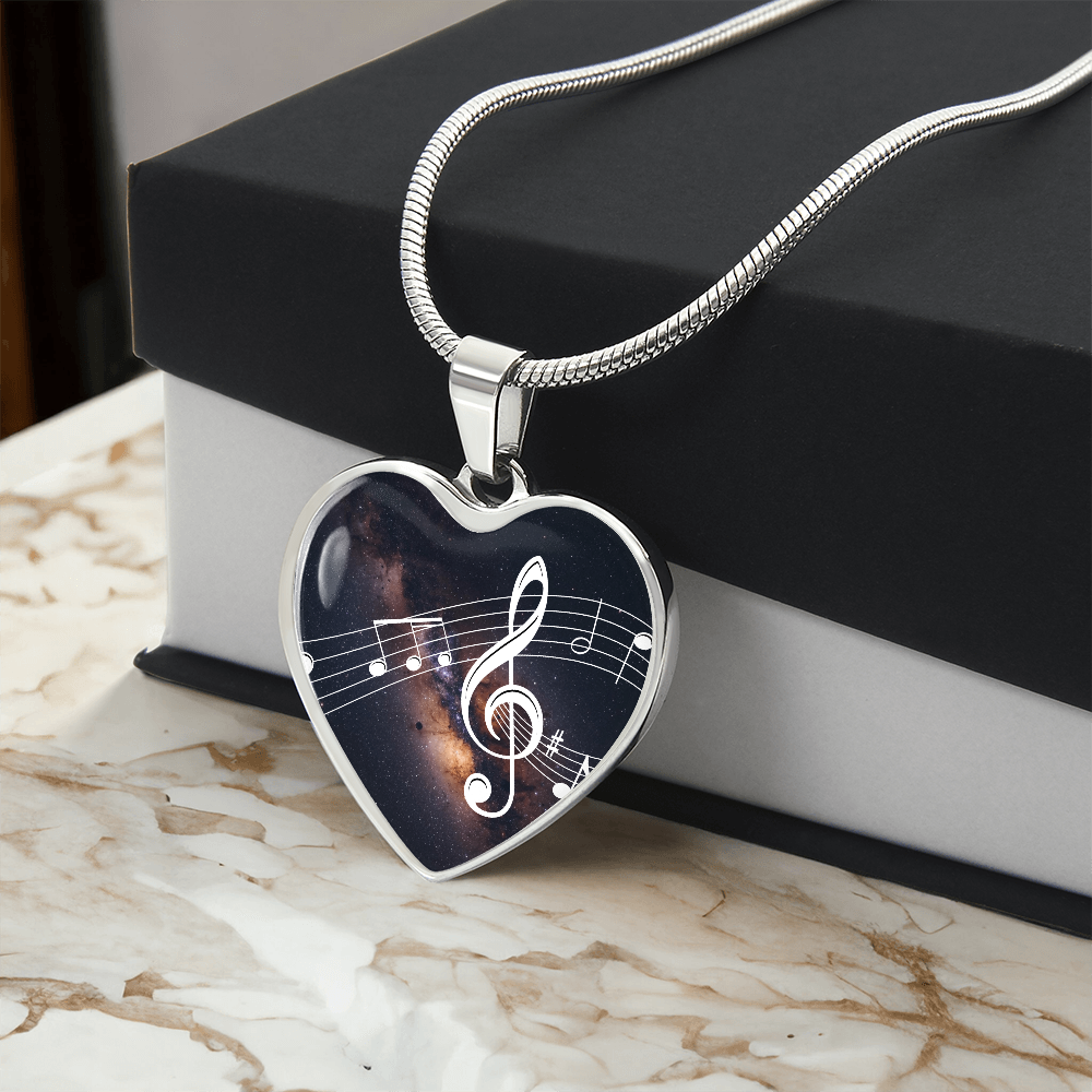 The Music Notes Pendant - Personalizable With Engraving Option - Dark Night Galaxy
