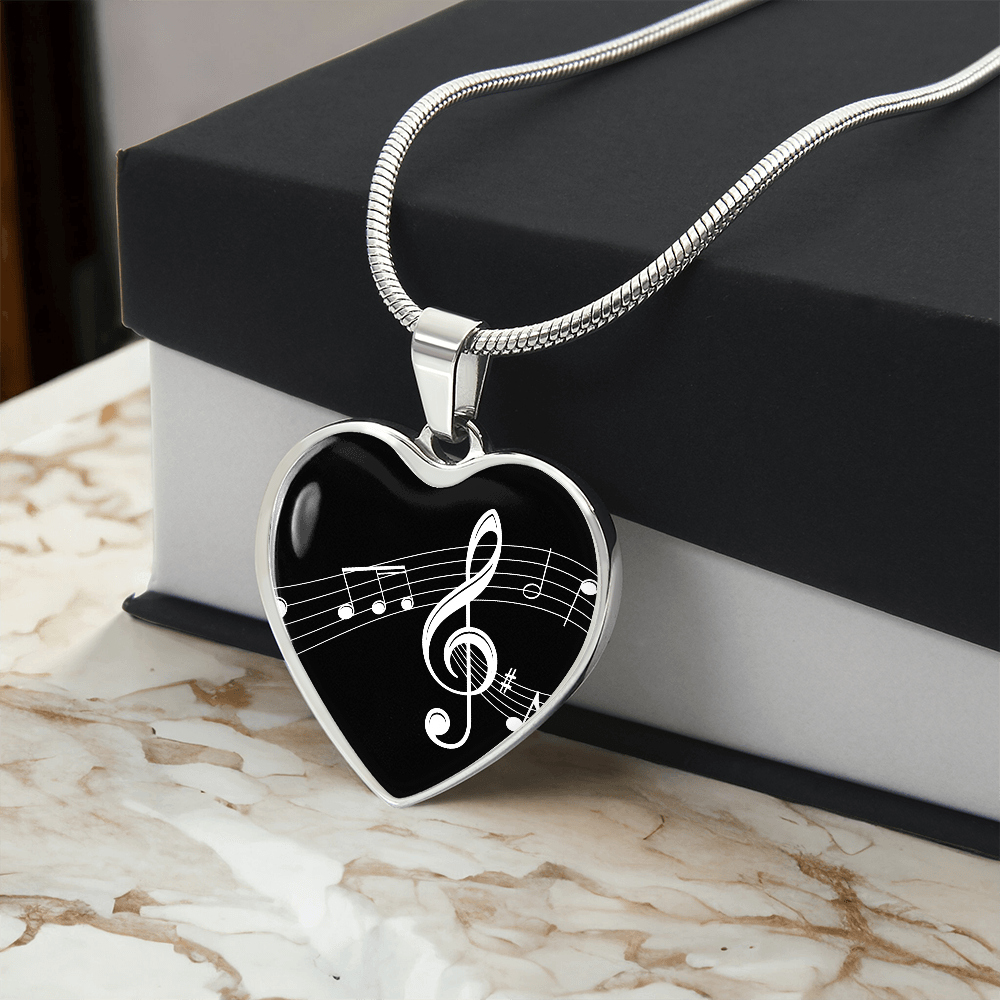 The Music Notes Pendant - Personalizable With Engraving Option - Black