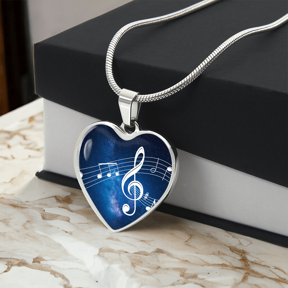 The Music Notes Pendant - Personalizable With Engraving Option - Blue Galaxy Sky
