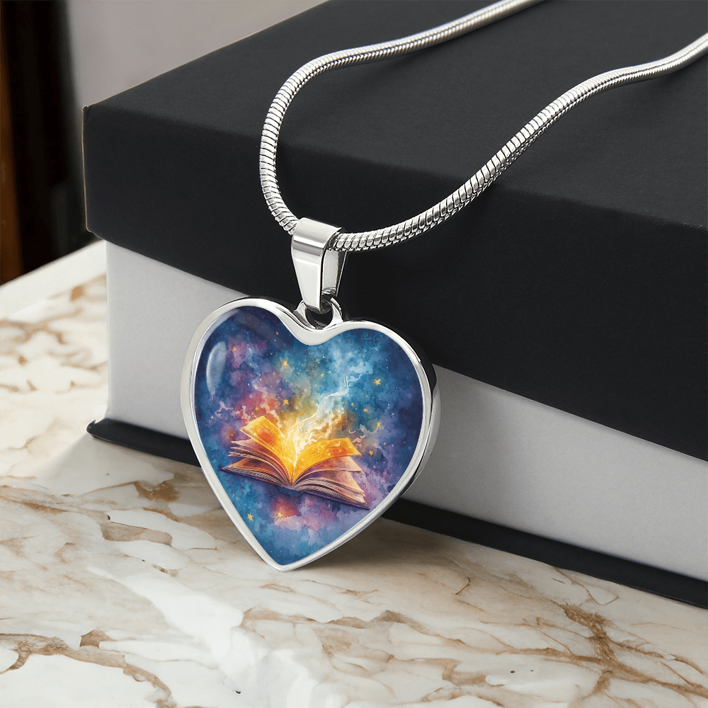 The Open Book Pendant - Personalizable With Engraving Option - Watercolor Night Sky