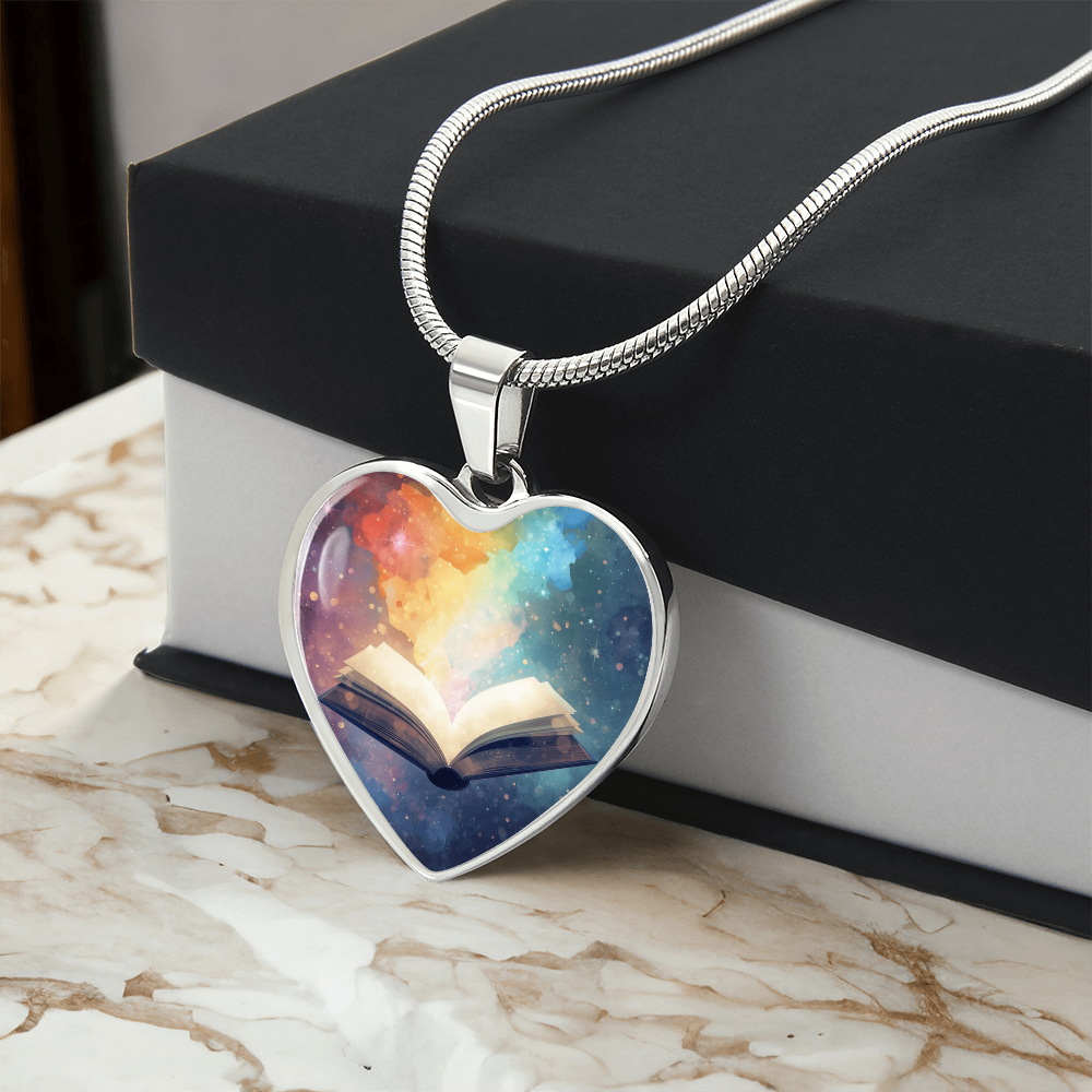 The Open Book Pendant - Personalizable With Engraving Option - Watercolor Rainbow Light