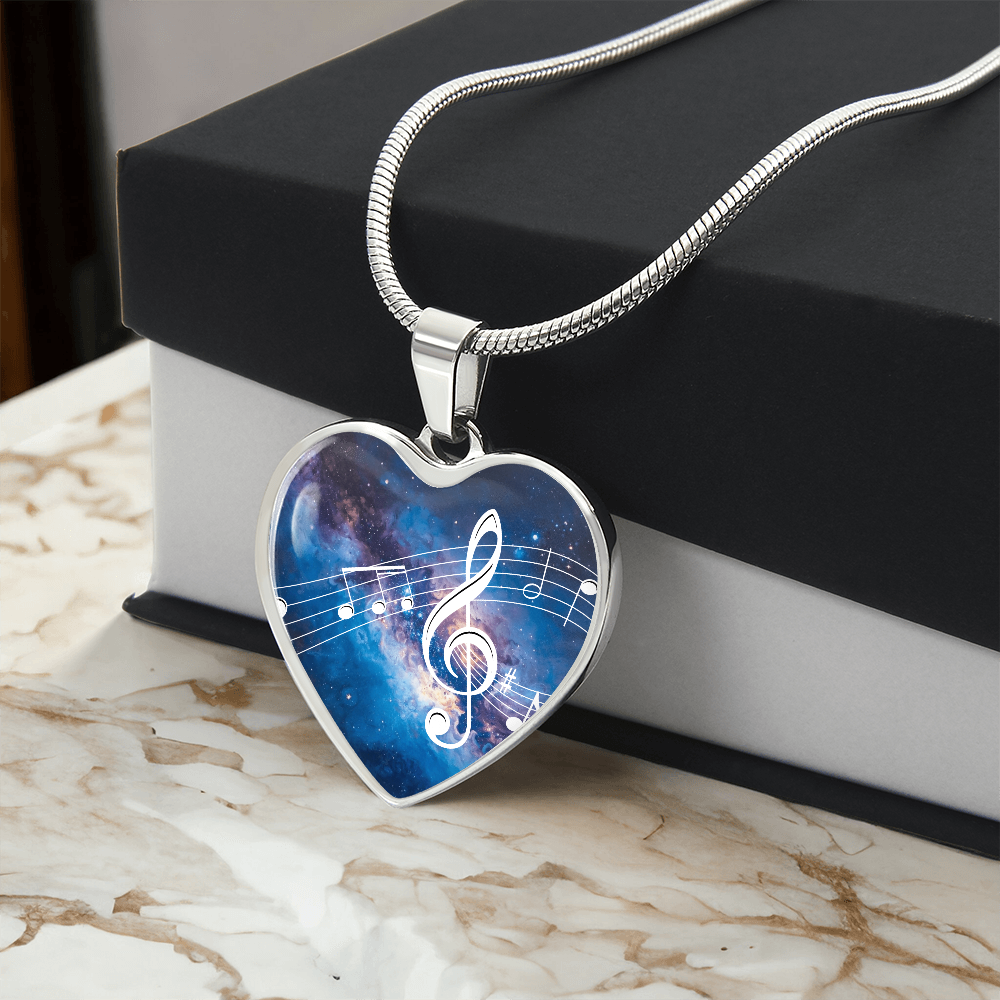 The Music Notes Pendant - Personalizable With Engraving Option - Bright Blue Galaxy