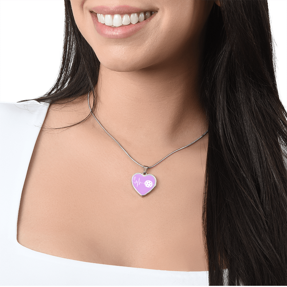 The Pickleball Heartbeat Pendant - Personalizable With Engraving Option - Purple