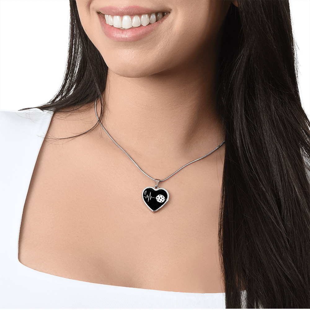 The Pickleball Heartbeat Pendant - Personalizable With Engraving Option - Black