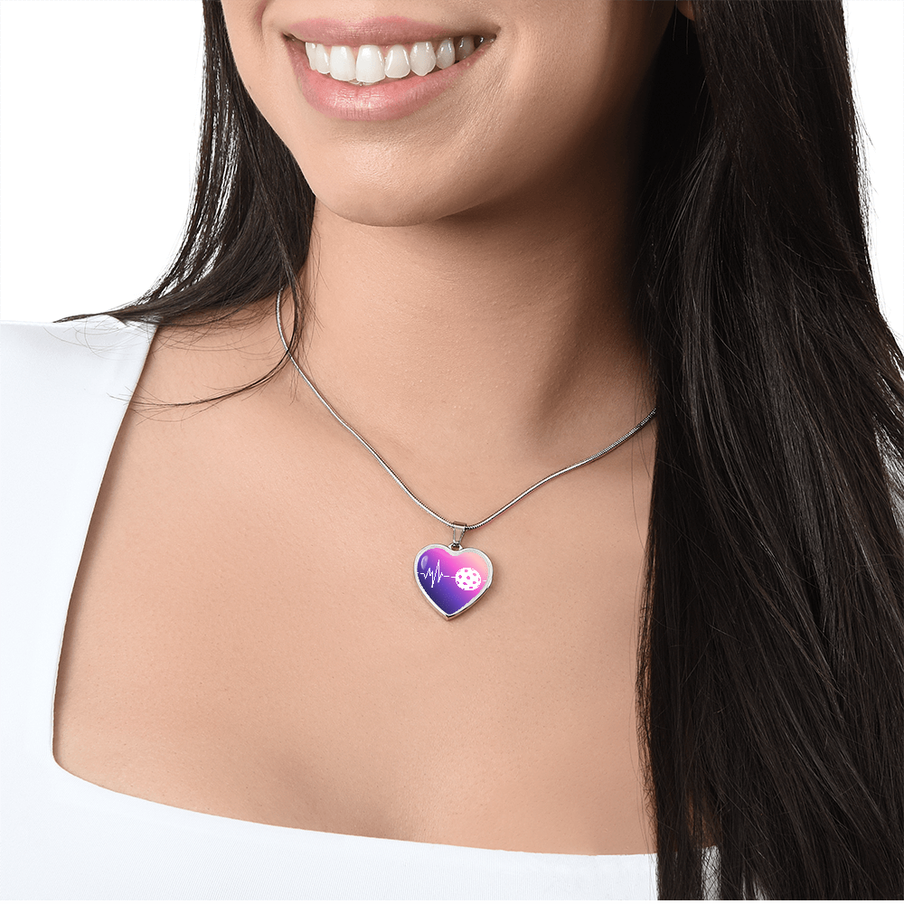 The Pickleball Heartbeat Pendant - Personalizable With Engraving Option - Purple Pink Fade