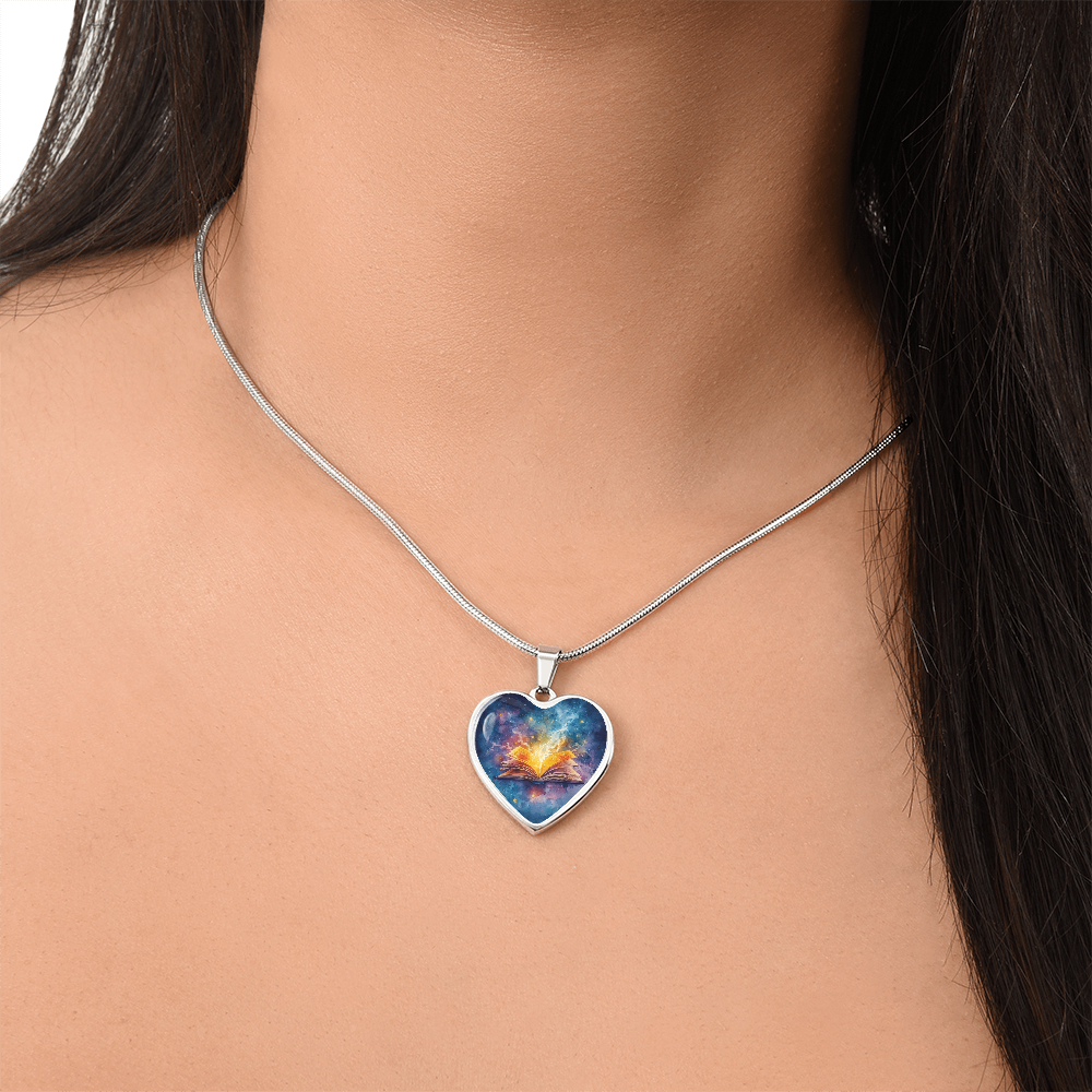 The Open Book Pendant - Personalizable With Engraving Option - Watercolor Night Sky
