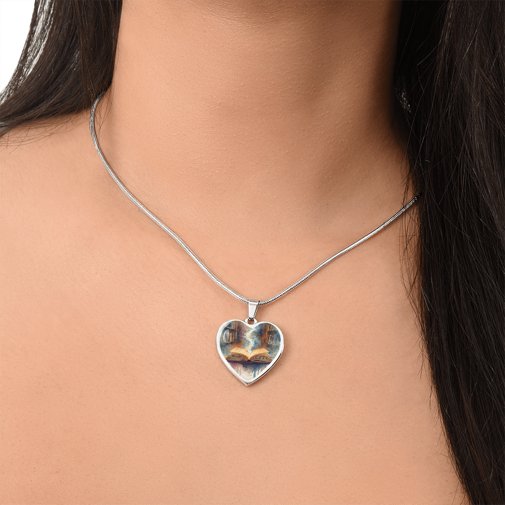 The Open Book Pendant - Personalizable With Engraving Option - Watercolor Library Background