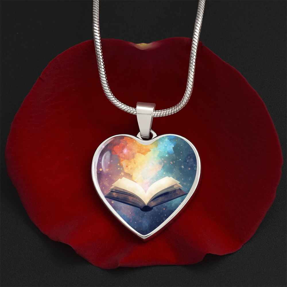 The Open Book Pendant - Personalizable With Engraving Option - Watercolor Rainbow Light
