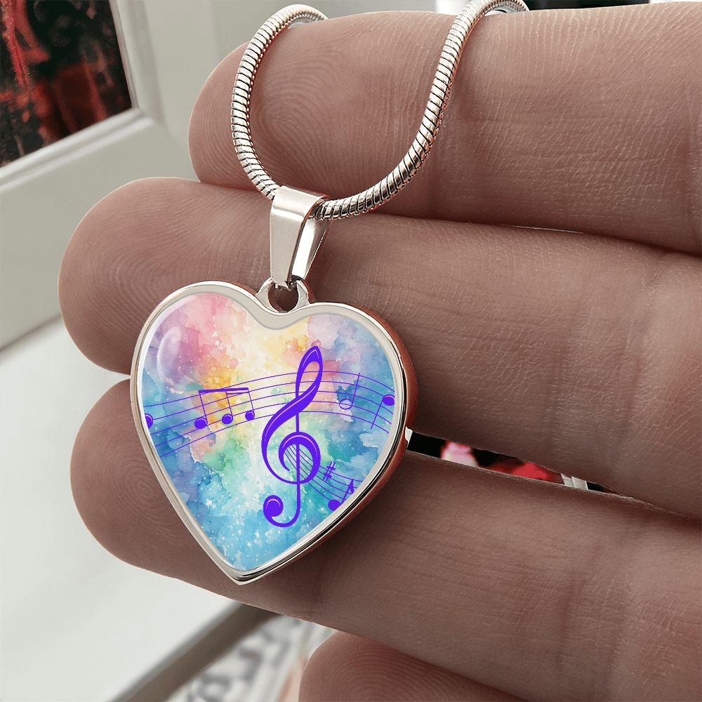 The Music Notes Pendant - Personalizable With Engraving Option - Rainbow Pastel