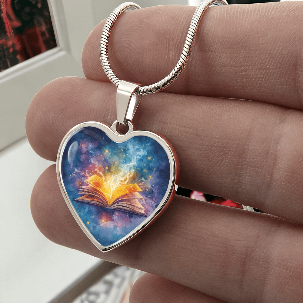 The Open Book Pendant - Personalizable With Engraving Option - Watercolor Night Sky