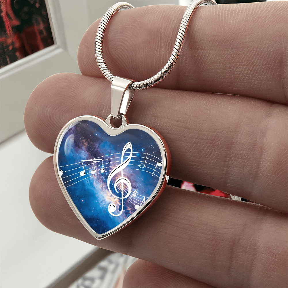 The Music Notes Pendant - Personalizable With Engraving Option - Bright Blue Galaxy