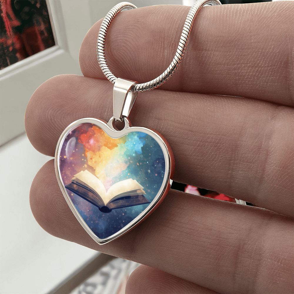The Open Book Pendant - Personalizable With Engraving Option - Watercolor Rainbow Light