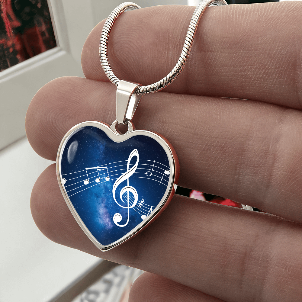 The Music Notes Pendant - Personalizable With Engraving Option - Blue Galaxy Sky