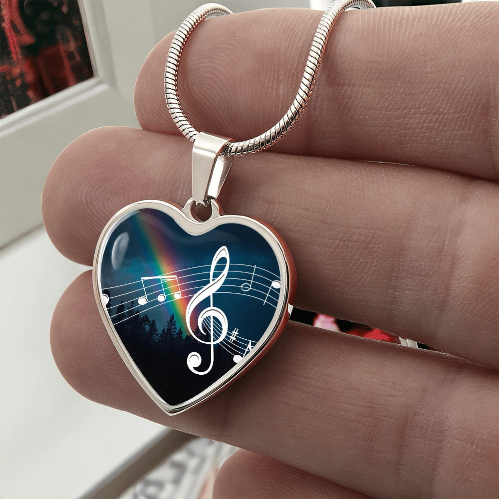 The Music Notes Pendant - Personalizable With Engraving Option - Night Sky Rainbow