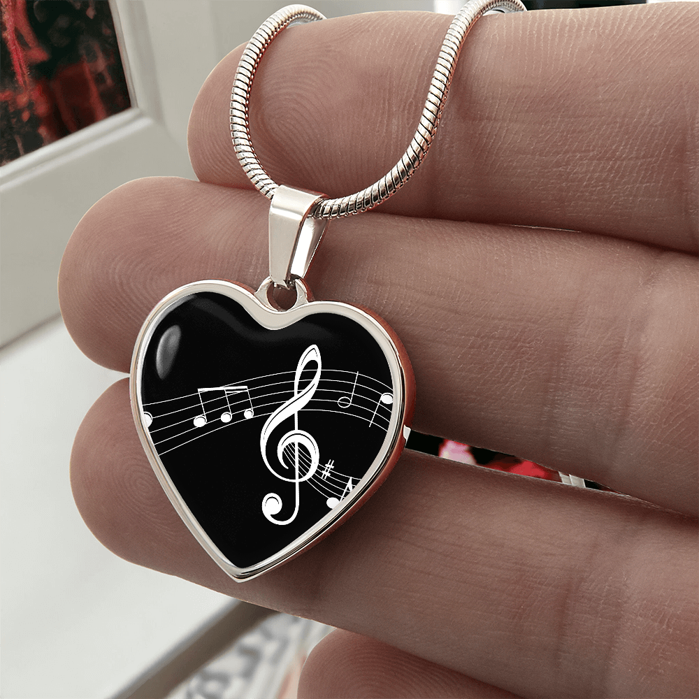 The Music Notes Pendant - Personalizable With Engraving Option - Black