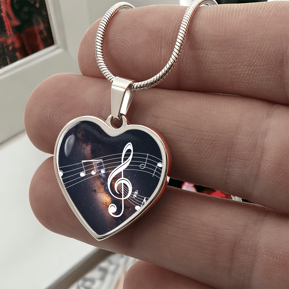 The Music Notes Pendant - Personalizable With Engraving Option - Dark Night Galaxy