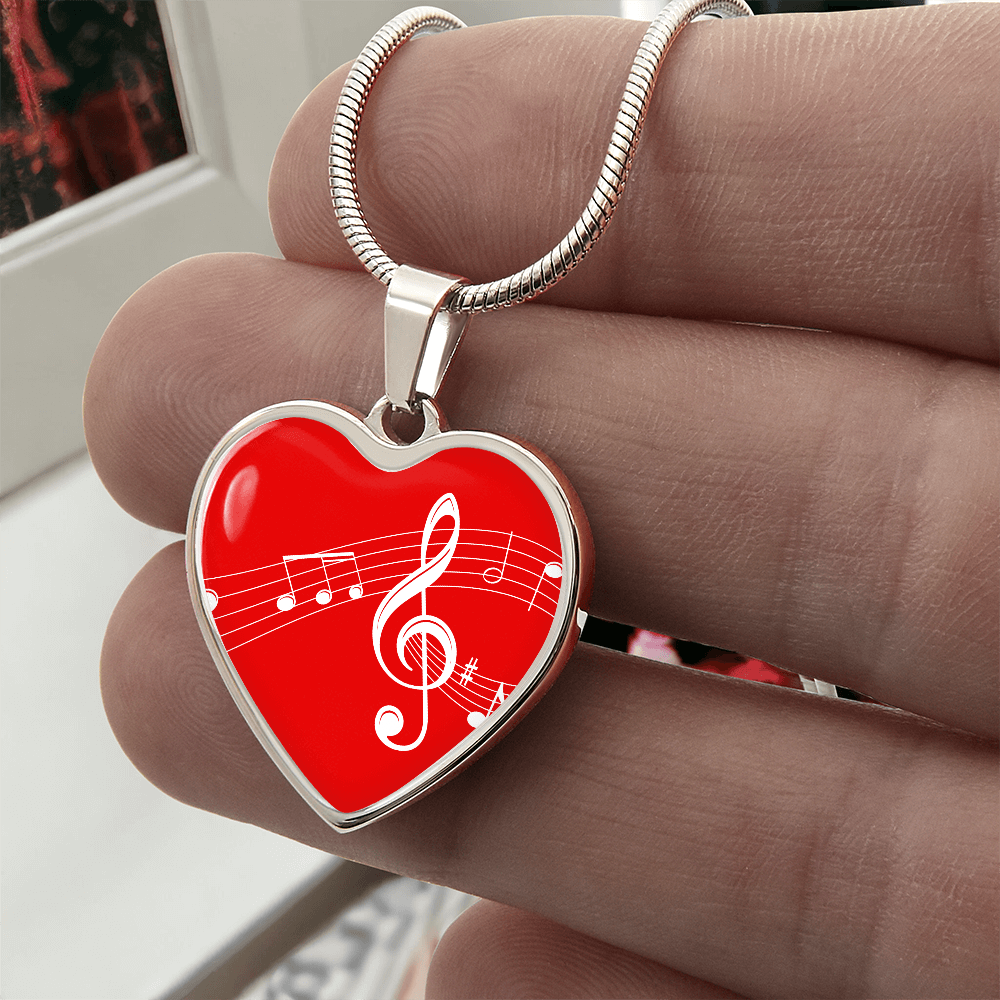 The Music Notes Pendant - Personalizable With Engraving Option - Red