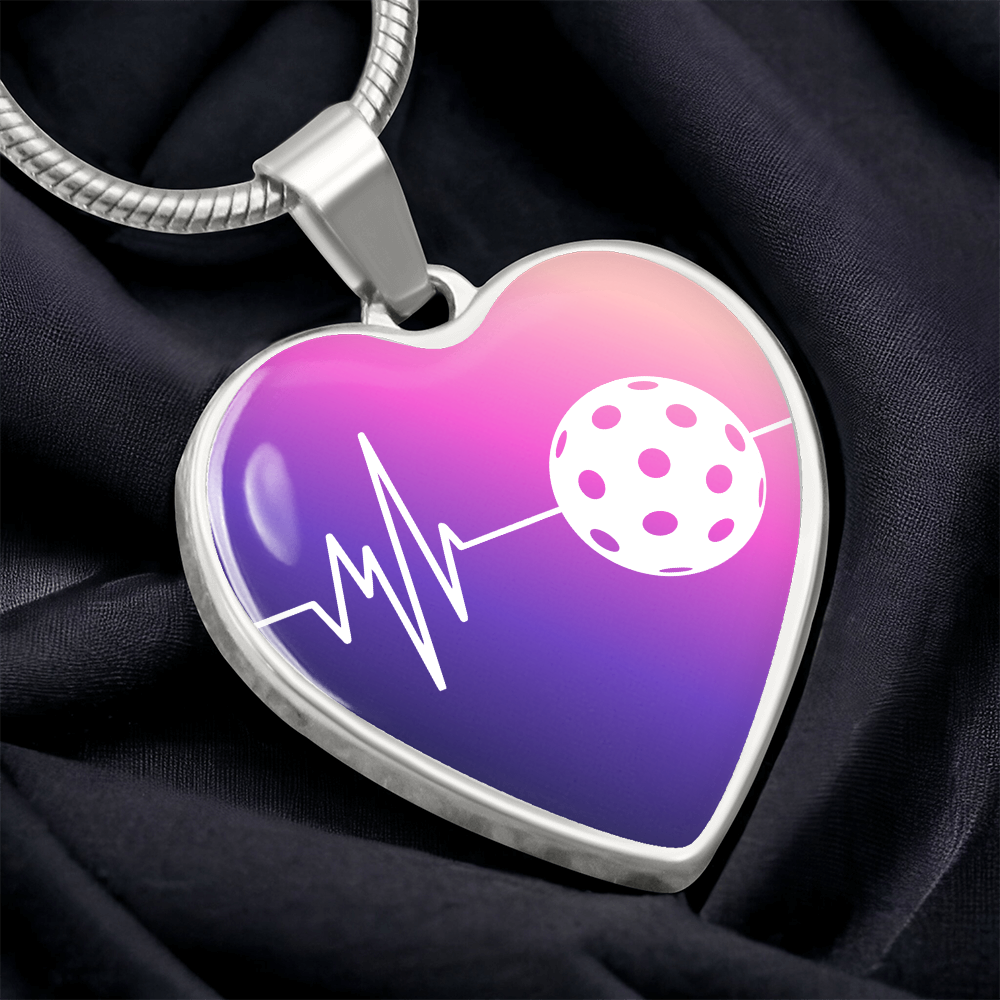 The Pickleball Heartbeat Pendant - Personalizable With Engraving Option - Purple Pink Fade