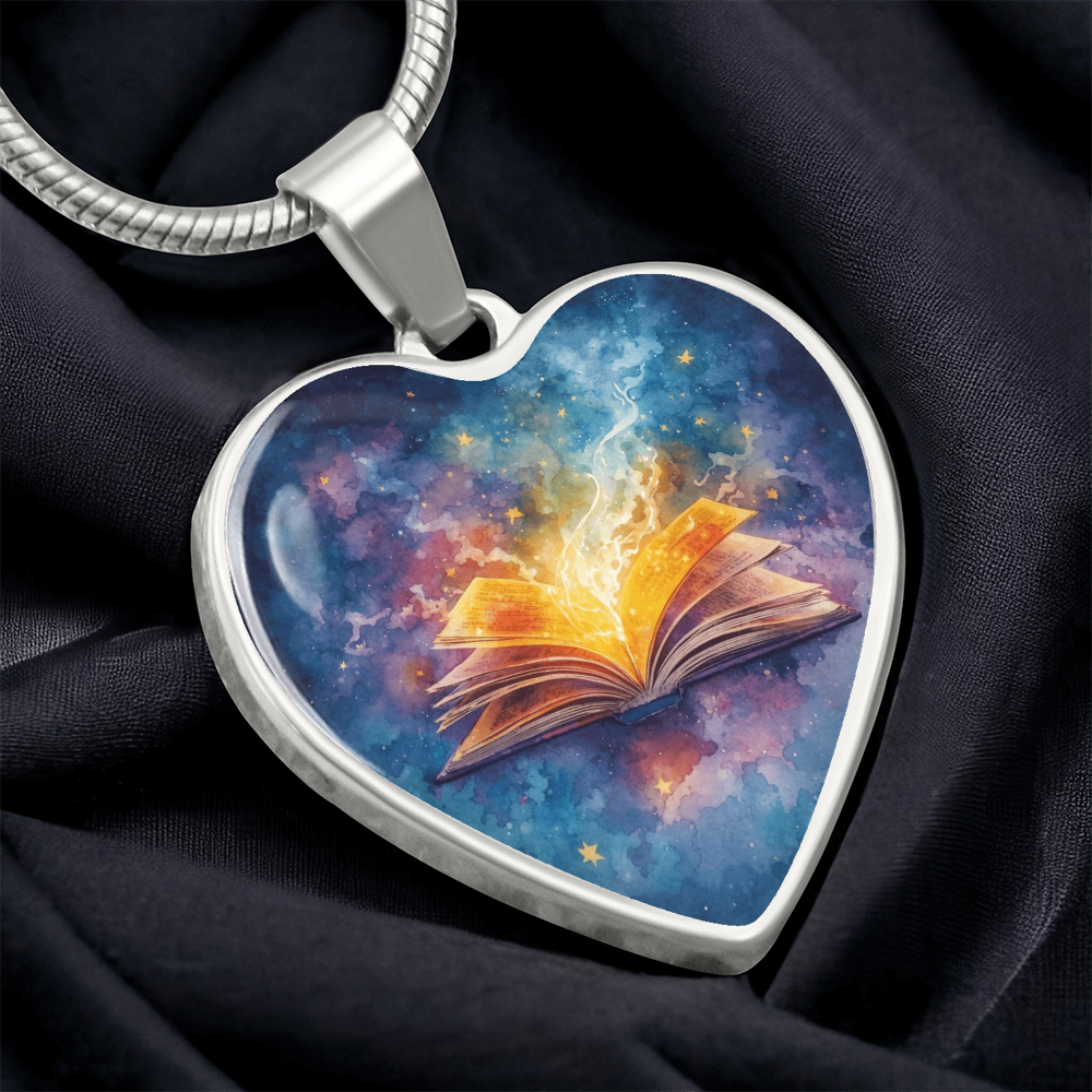 The Open Book Pendant - Personalizable With Engraving Option - Watercolor Night Sky