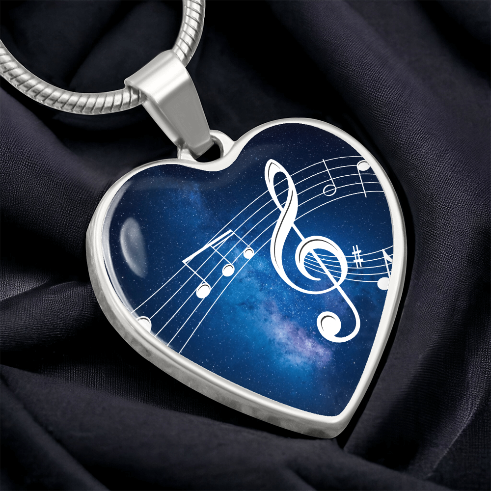 The Music Notes Pendant - Personalizable With Engraving Option - Blue Galaxy Sky