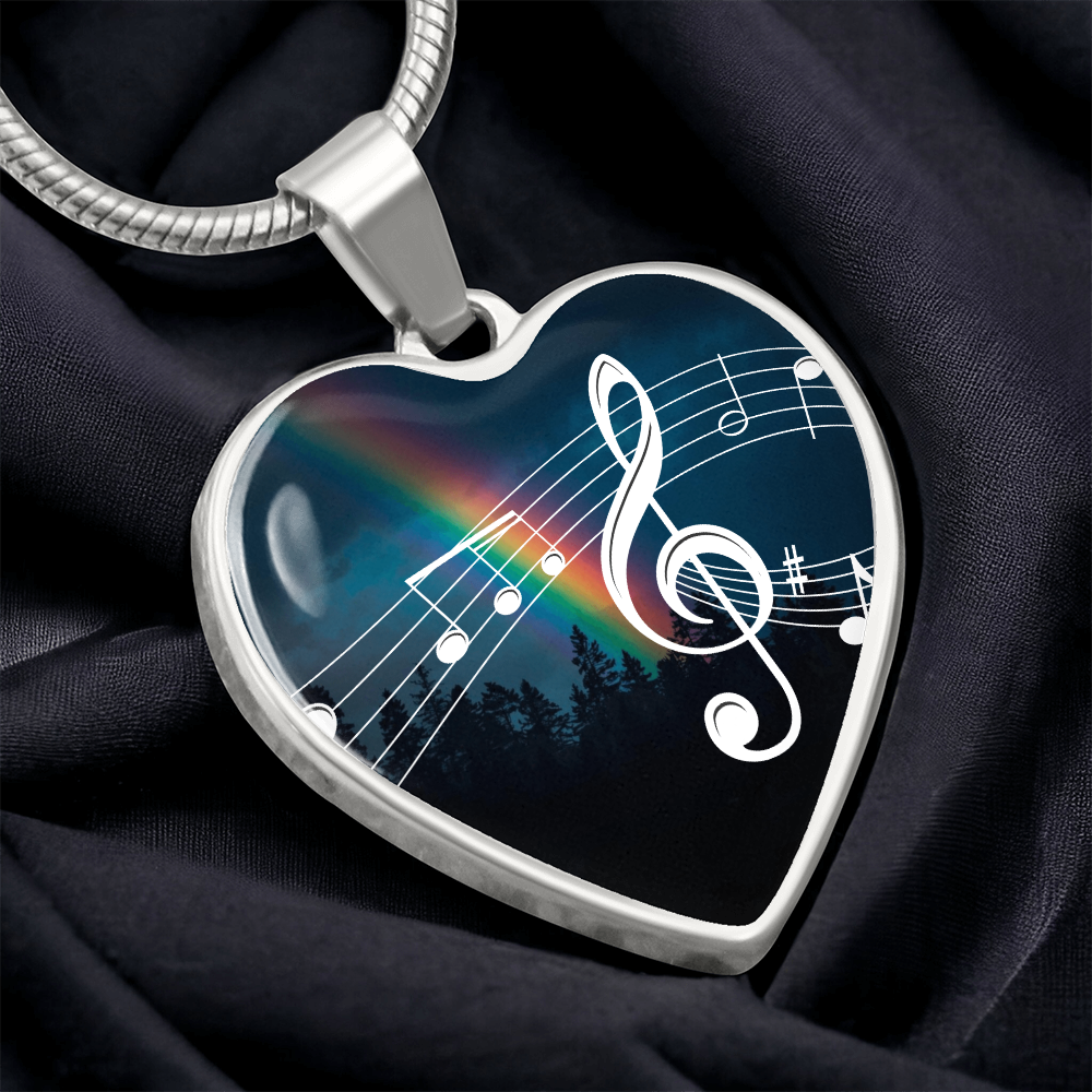 The Music Notes Pendant - Personalizable With Engraving Option - Night Sky Rainbow