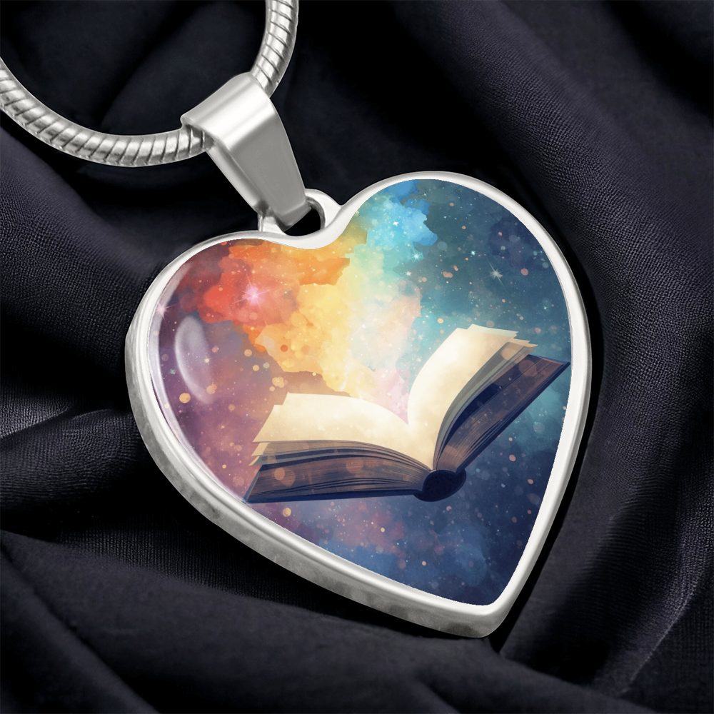 The Open Book Pendant - Personalizable With Engraving Option - Watercolor Rainbow Light
