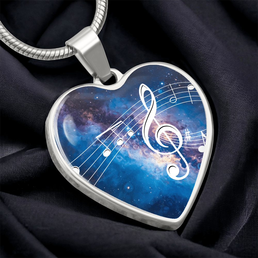 The Music Notes Pendant - Personalizable With Engraving Option - Bright Blue Galaxy