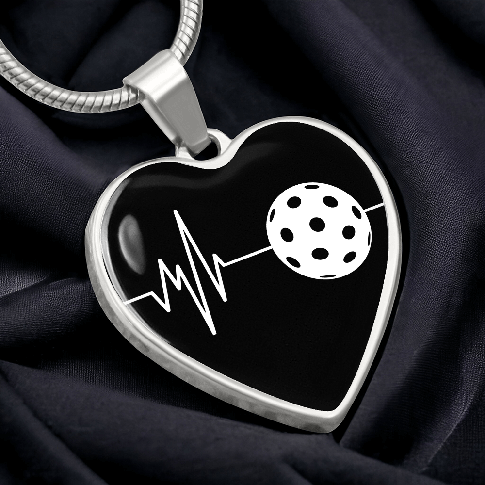 The Pickleball Heartbeat Pendant - Personalizable With Engraving Option - Black