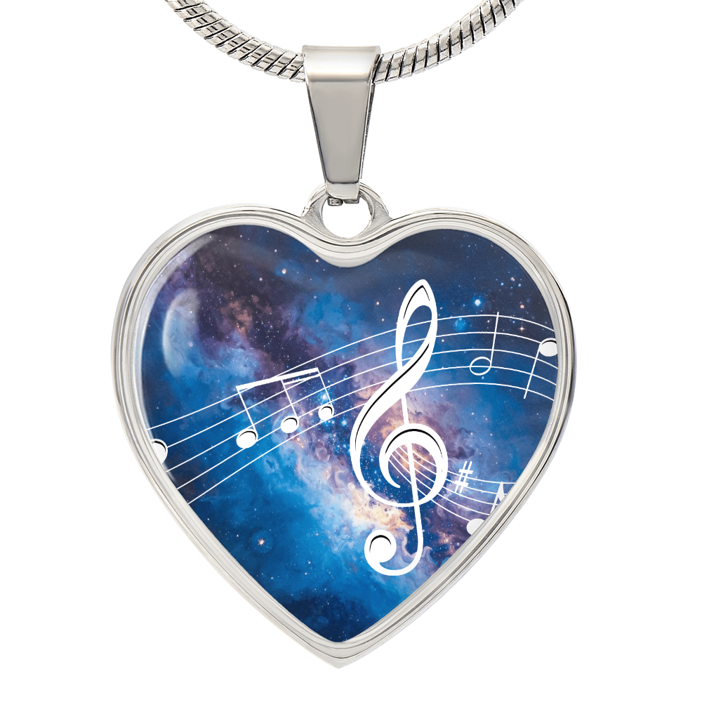 The Music Notes Pendant - Personalizable With Engraving Option - Bright Blue Galaxy
