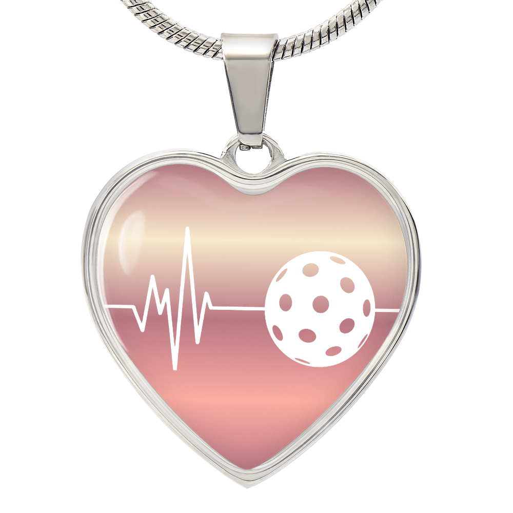 The Pickleball Heartbeat Pendant - Personalizable With Engraving Option - Light Pink Fade