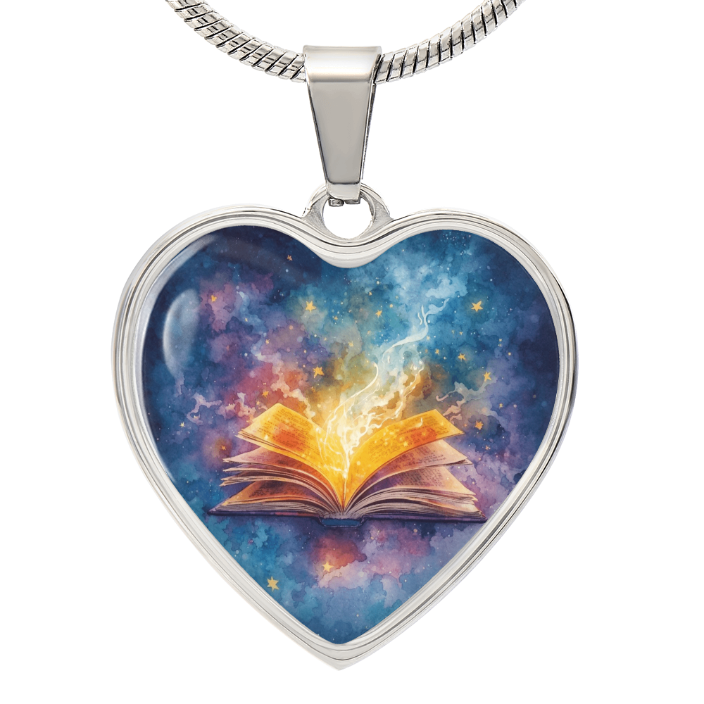The Open Book Pendant - Personalizable With Engraving Option - Watercolor Night Sky