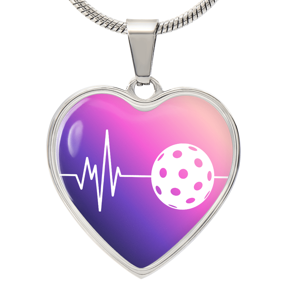 The Pickleball Heartbeat Pendant - Personalizable With Engraving Option - Purple Pink Fade