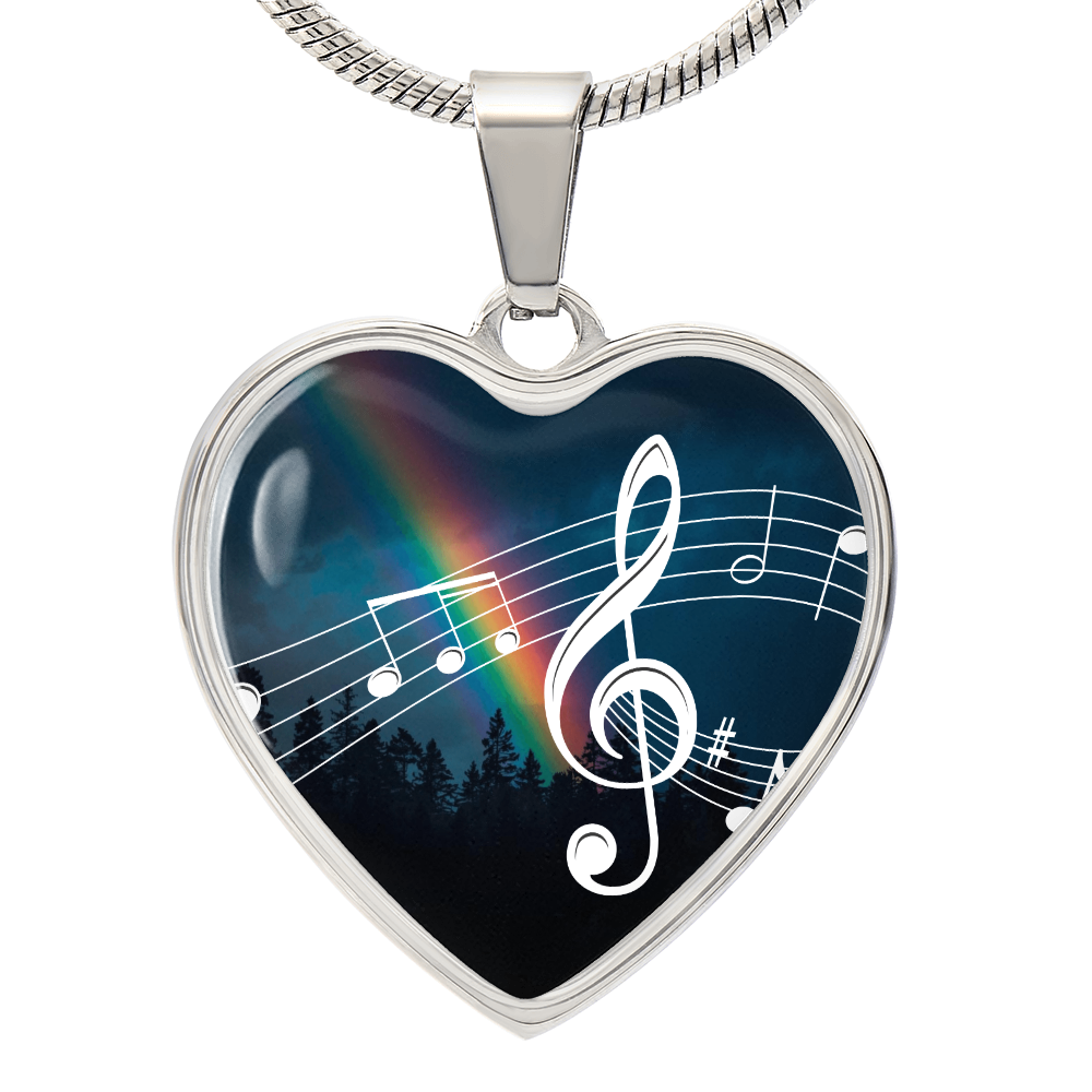The Music Notes Pendant - Personalizable With Engraving Option - Night Sky Rainbow