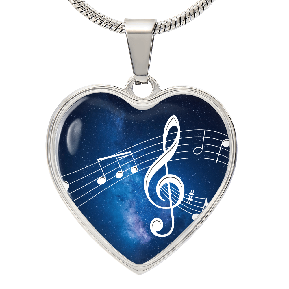 The Music Notes Pendant - Personalizable With Engraving Option - Blue Galaxy Sky