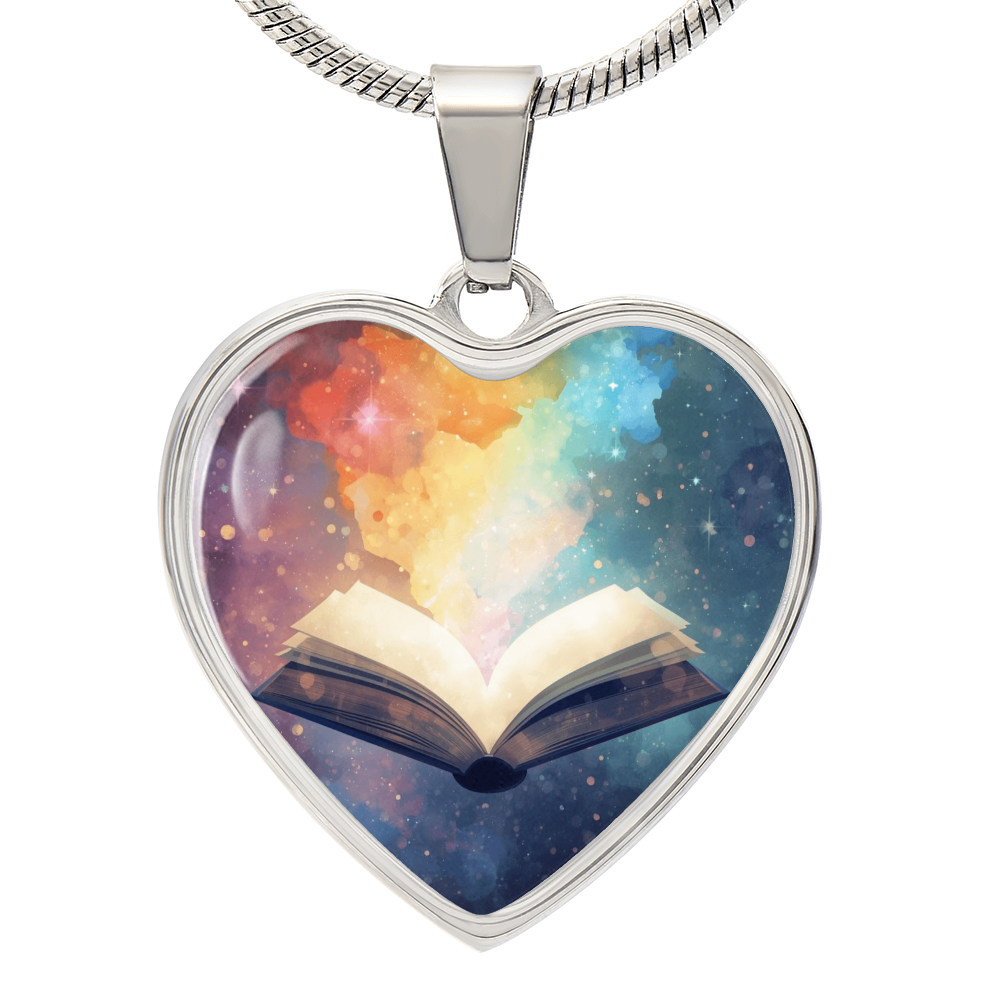 The Open Book Pendant - Personalizable With Engraving Option - Watercolor Rainbow Light