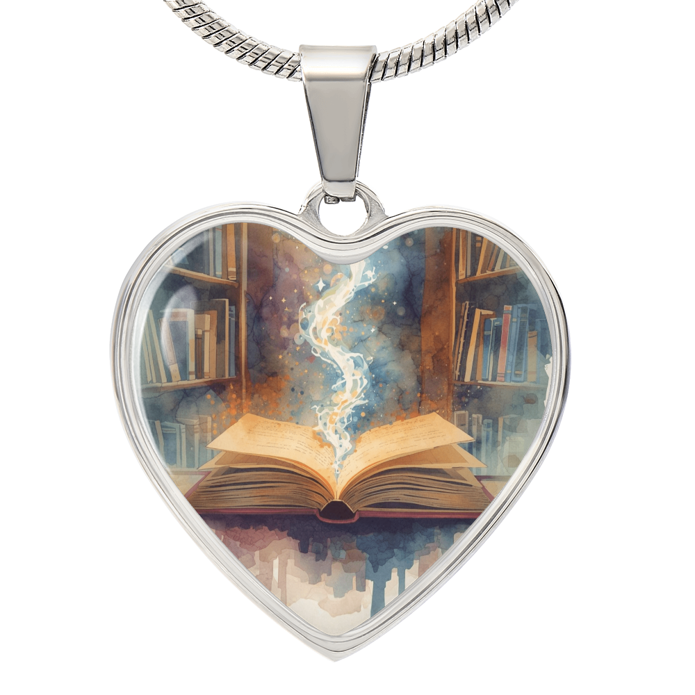 The Open Book Pendant - Personalizable With Engraving Option - Watercolor Library Background